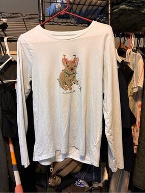Light Blue Long Sleeve Tee with Festive frenchie Graphic